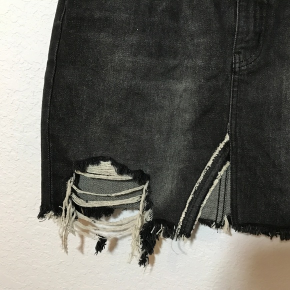 We the Free Relaxed & Destroyed Black Denim Skirt - Picture 6 of 8